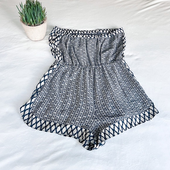 SOLD. ANGIE Medium Blue Boho Strapless Romper - Picture 2 of 13